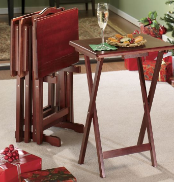 lot 69 image: 5-Piece Solid Wood Tray Table Set C...
