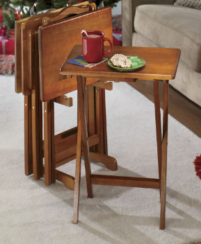 lot 117 image: 5-Piece Solid Wood Tray Table Set O...