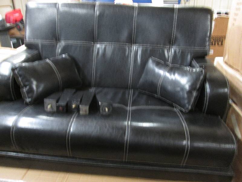 lot 125 image: Black with White Stitching Loveseat...