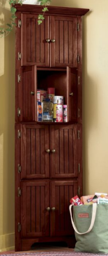 lot 13 image: 8-Door Corner Cabinet Walnut  open ...