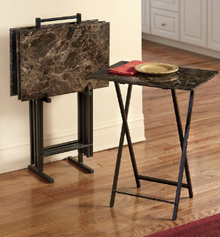 lot 16 image: 5-Piece Faux Marble Tray Tables ope...