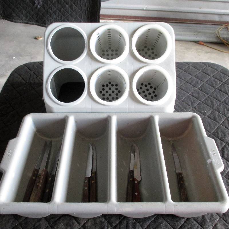 2- SILVERWARE CONTAINERS WITH KNIVES