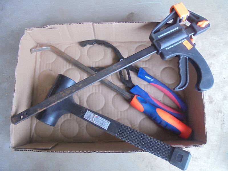 Lot - Mallet, Clamp, Oil Filter Remover
