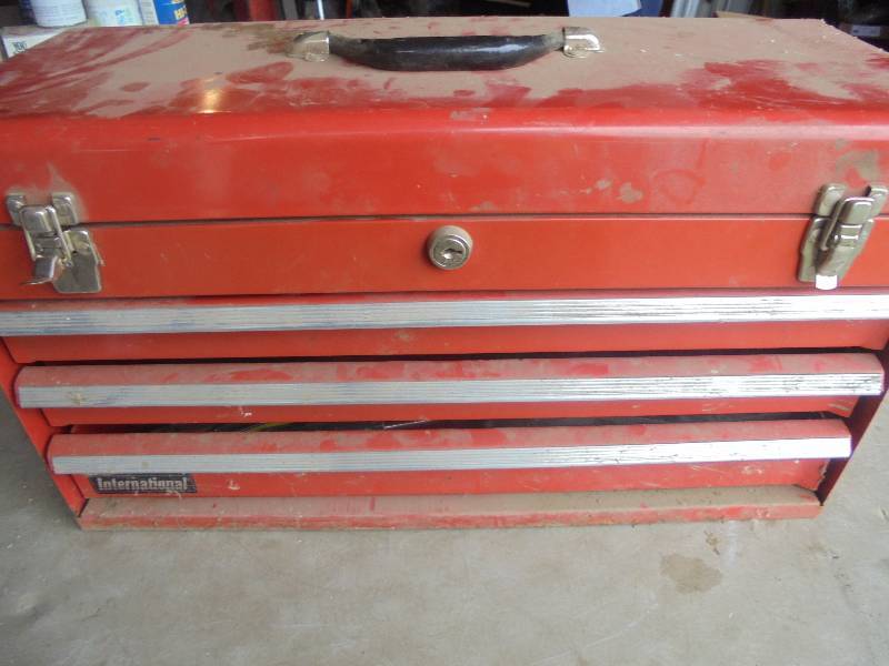 Red Metal Toolbox with Content