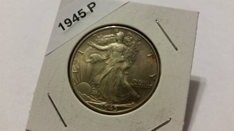 1945-P Walking Liberty Half Dollar in BU condition with Smoky Toning