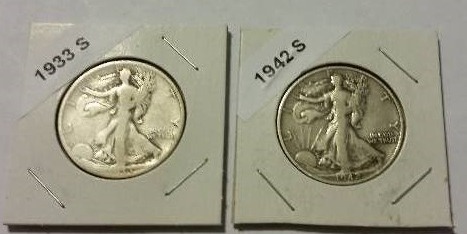 1933-S and 1942-S Walking Liberty Half Dollars
