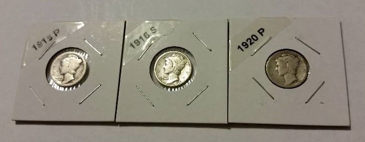 1916-P, 1916-S and 1920-P Early Mercury Dimes