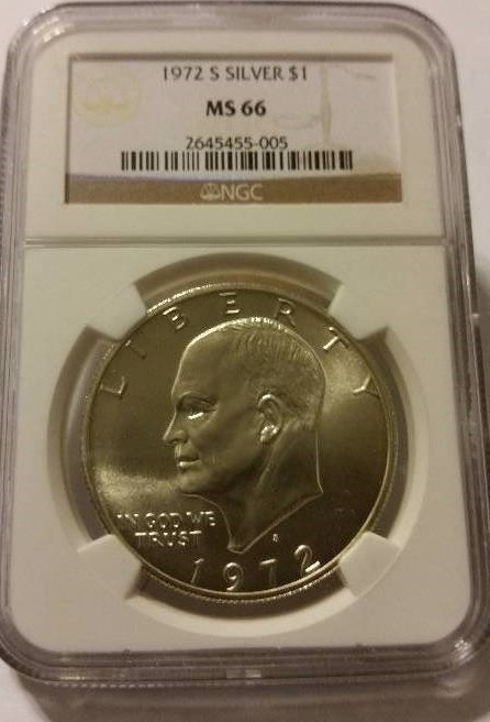 NGC Certified 1972-S Eisenhower Silver Dollar In MS66 Condition