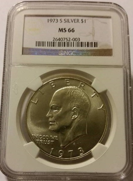 NGC Certified 1973-S Eisenhower Silver Dollar in MS66 condition