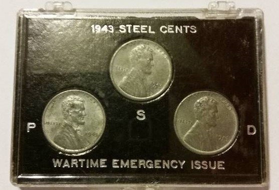 Set of World War II Steel Emergency Wartime Issue Pennies (Philadelphia, Denver and San Francisco Mints)