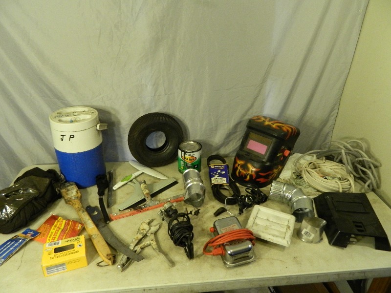 lot 110 image: Welding Helmet, Tools, and Shop Supplies