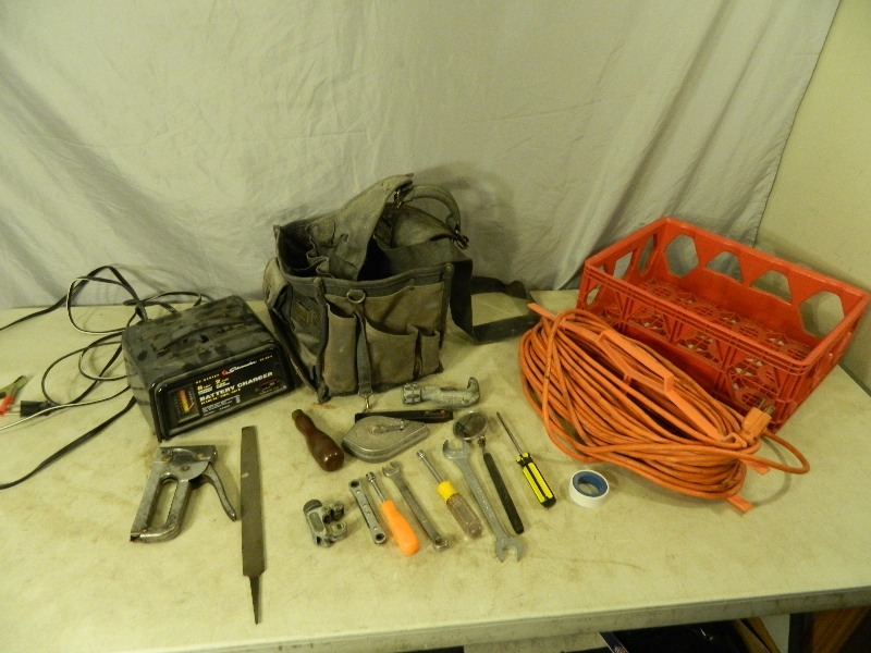 lot 132 image: Battery Charger, Tools, and Shop