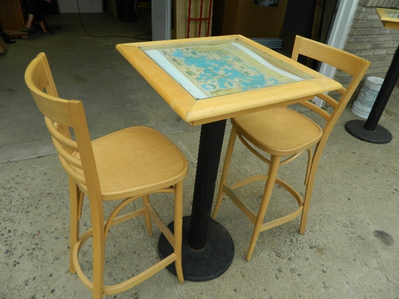 lot 28 image: Tall Map Table with Two Stools