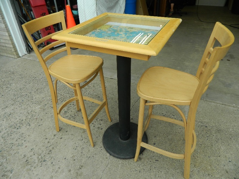 lot 29 image: Tall Map Table with Two Stools