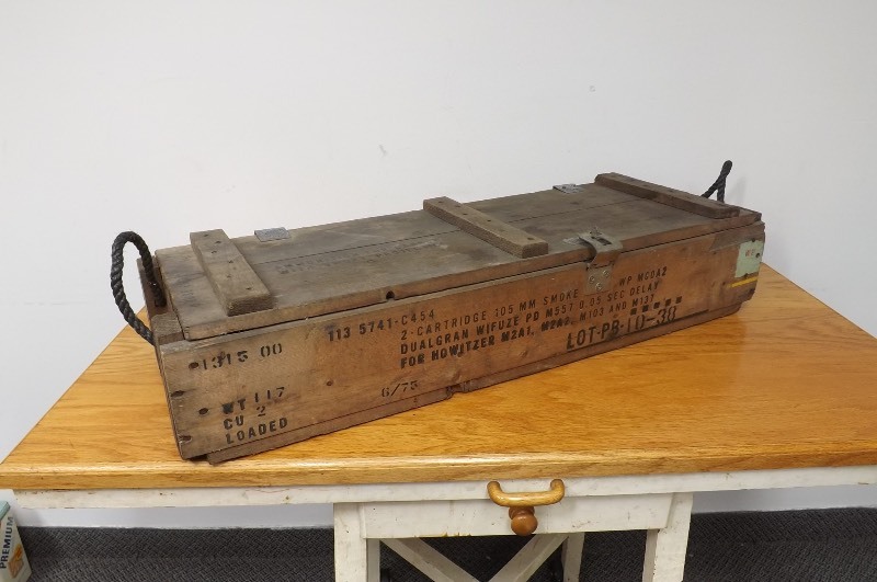 lot 2 image: Vintage Wood Ammunition Box