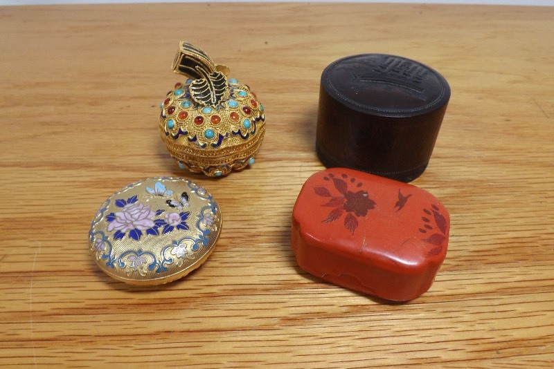 lot 13 image: Lot of 4 AntiqueVintage Cloisonne, Enameled etc Trinket Boxes
