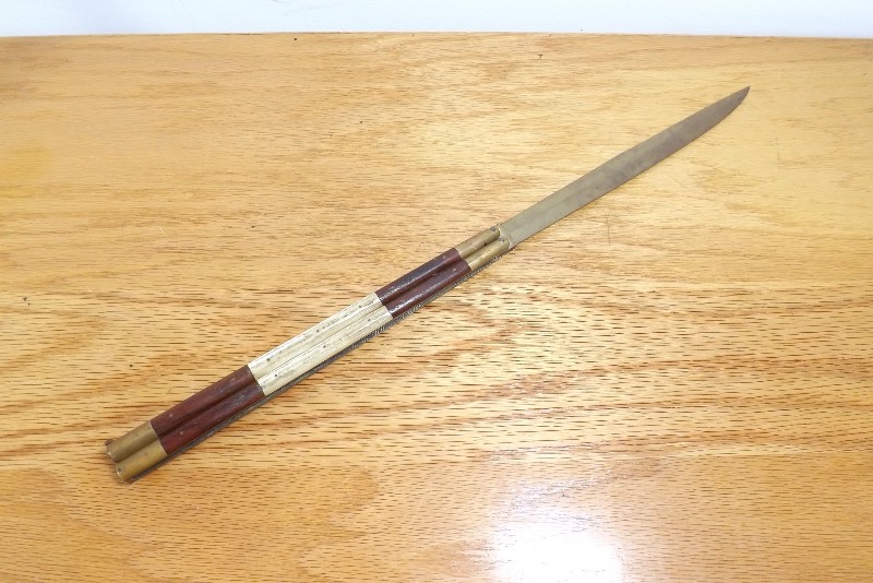 lot 15 image: LARGE Bone and Wood Handled Brass Folding Knife