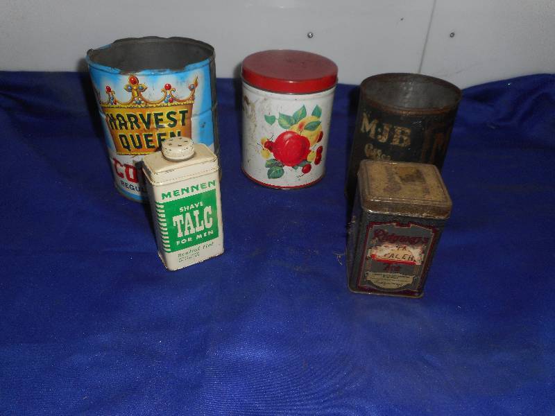 lot 7 image: 5 VINTAGE TINS