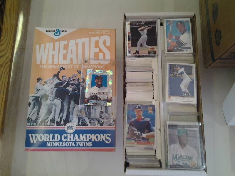Box Of Assorted Baseball Trading Cards-Rookies, Commons, 1-Gary Sheffield Leaf Card, Wheaties MN Twins 1987