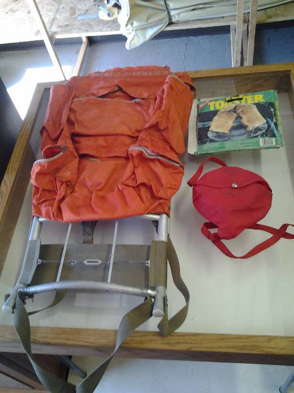 Camp Trails Aluminum Frame Back Pack, Boy Scouts Mess Kit, Camping Toaster