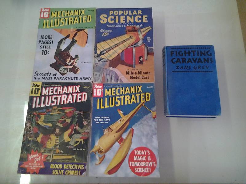 Vintage Zane Grey -Fighting Caravans- (1929), 4-Vintage Mechanix Illustrated & Popular Science (1940s)