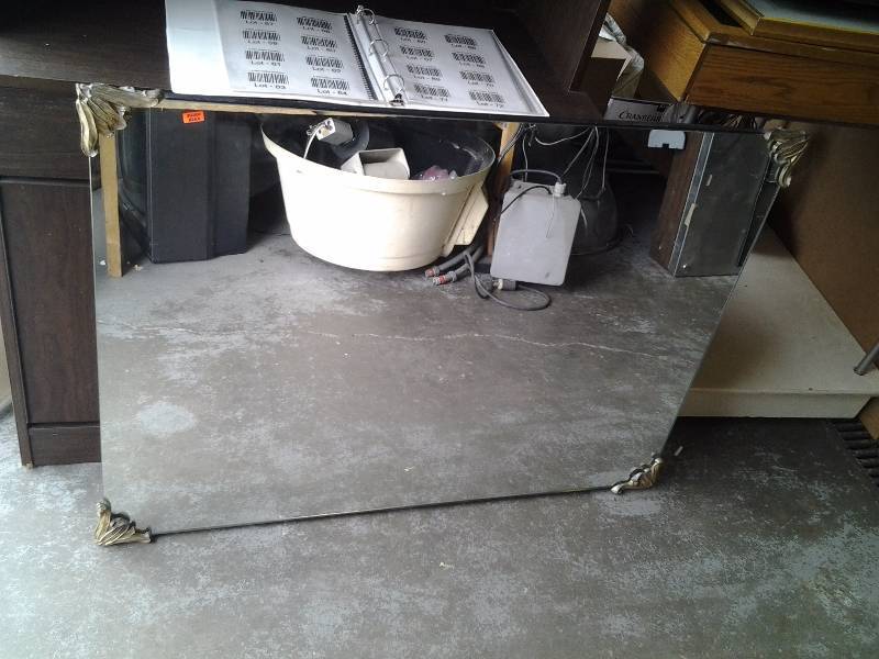 Large Vintage Mirror With Metal Hardware Corners 44x32