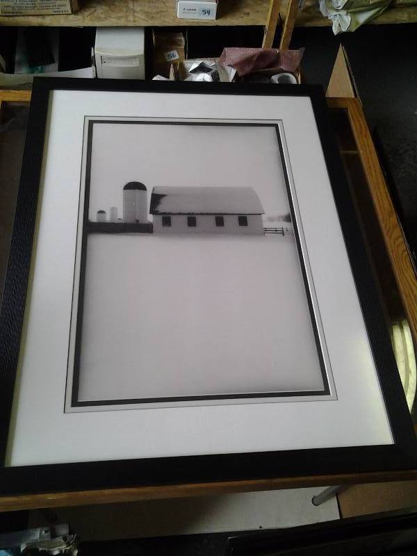 Custom Framed Print Black & White Barn In The Snow 28x37