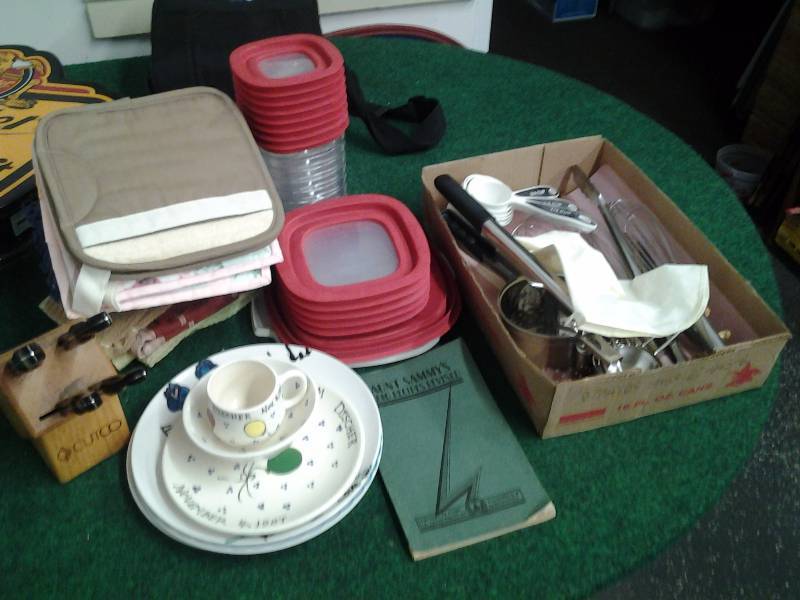 Utensils, Kitchen Linens, Rubbermaid Storage Containers, Misc Dishes