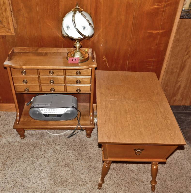 kool end table, lamp, mini cabinet