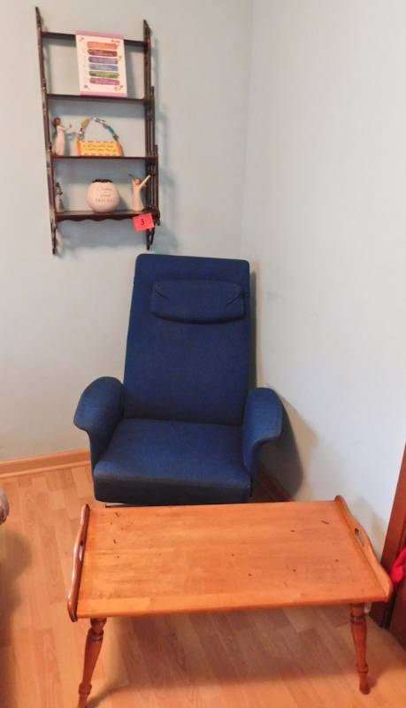 wall shelf, chair and table