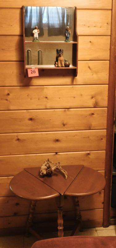 wall shelf and kool shaped table