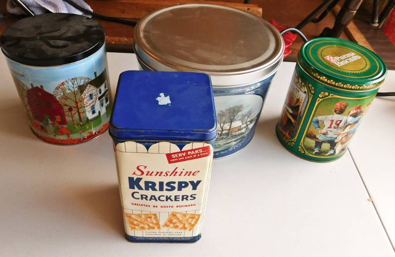 4 tins very old Krispy Crackers tin