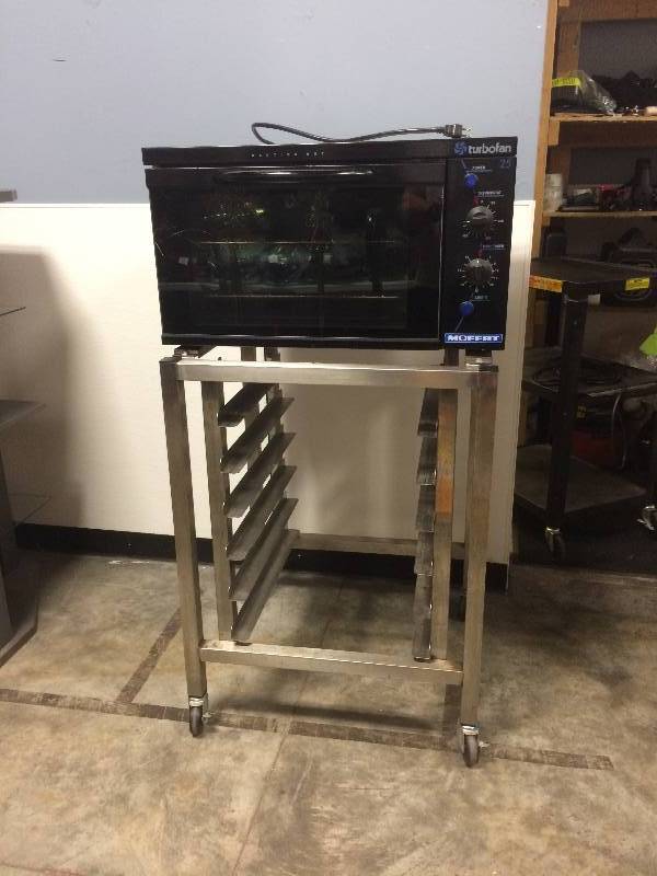 lot 58 image: Moffat Turbofan E25 Electric Convection Oven Mounted on NSF Aluminum Pan Rack