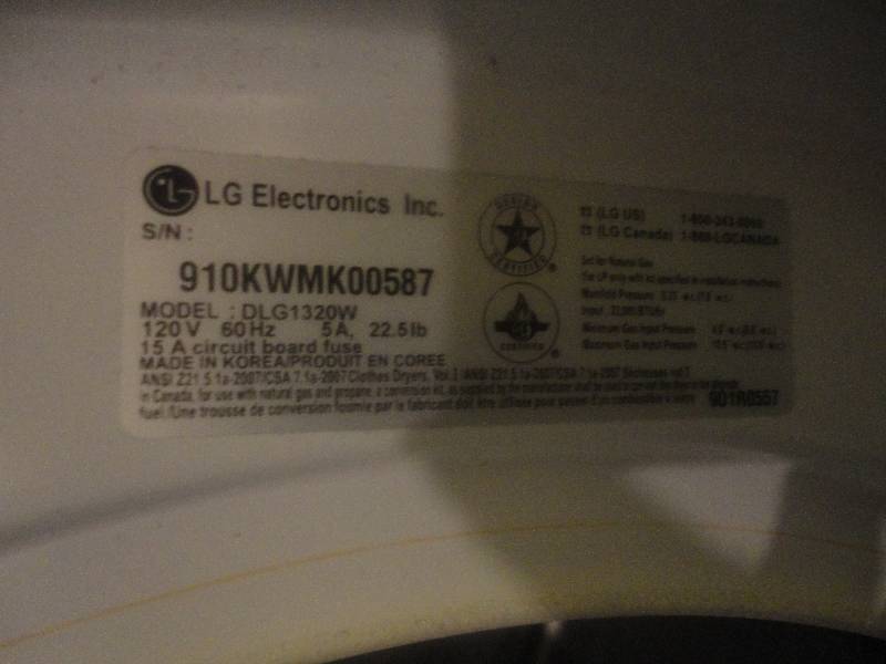 lot 18 image: LG Sensor Dry Gas Dryer