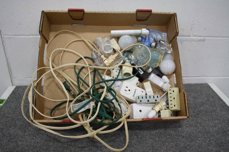 lot 101 image: Extension Cords, Outlet Plugs, Light Bulbs