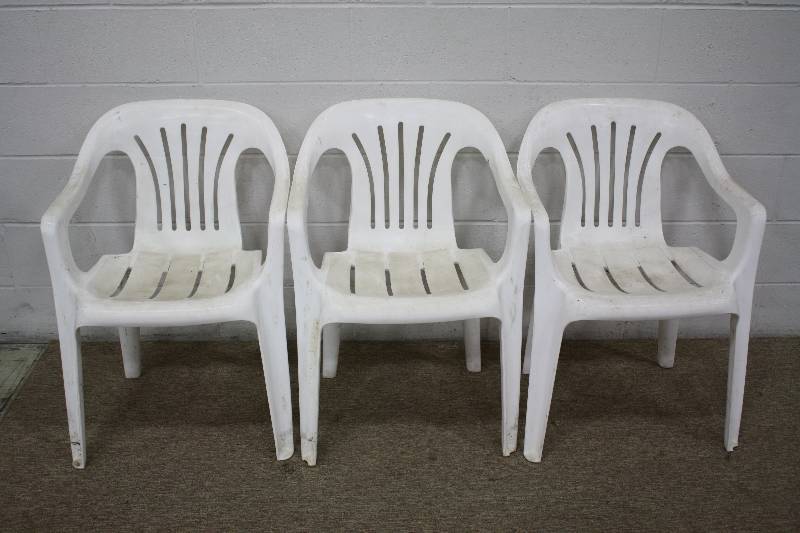lot 103 image: 3 Plastic Heavy Duty Outdoor Chairs