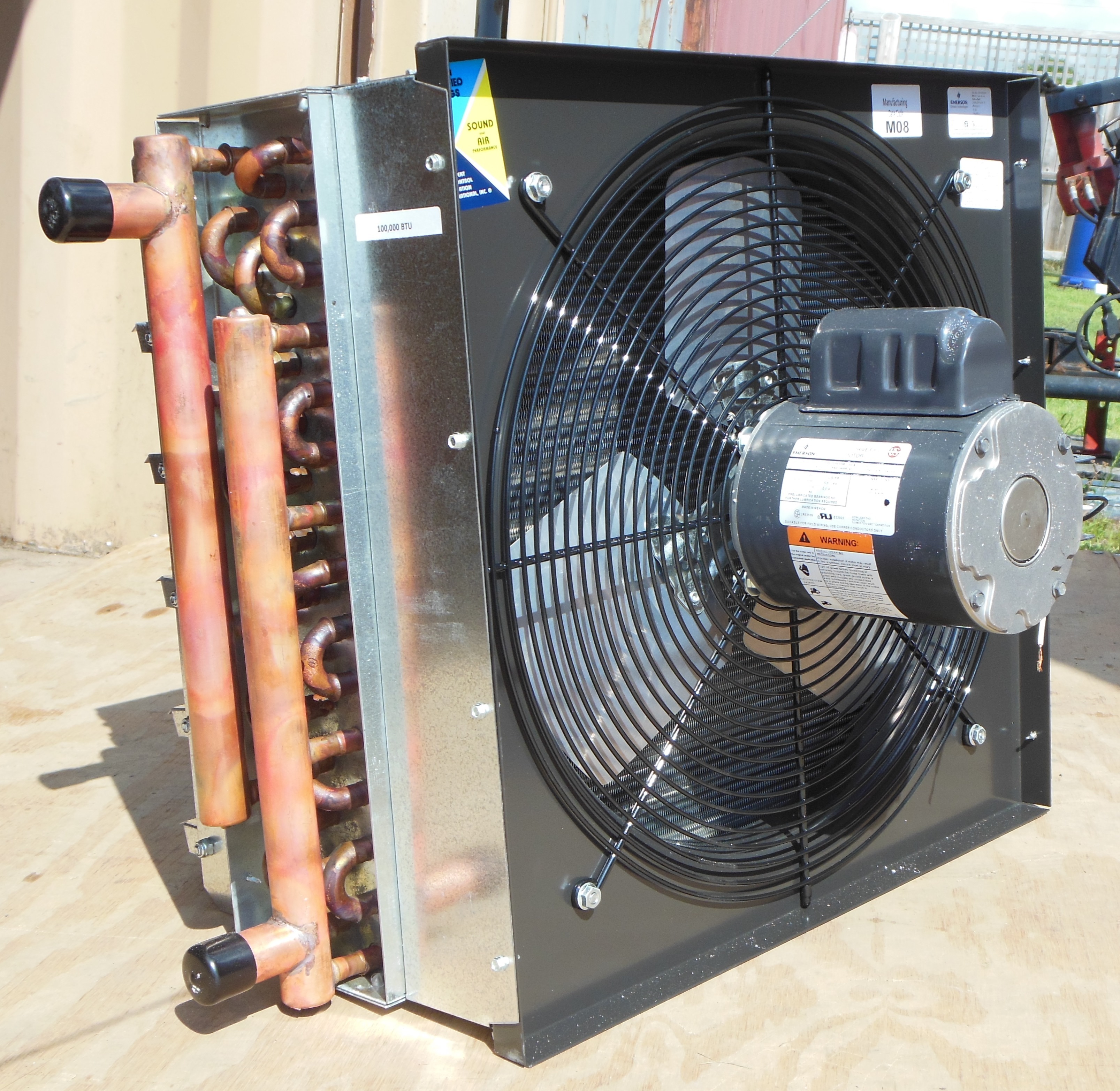 lot 2 image: Unused  Never Installed 100,000 BTU Hydronic Hanging Unit Heater Please read description for important information