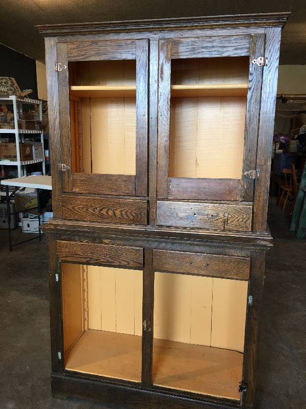 Vintage Farm House Two Piece Oak Hutch