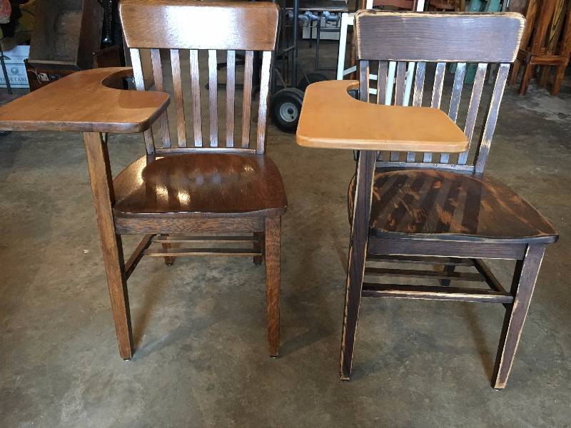 Pair of Oak School Desks