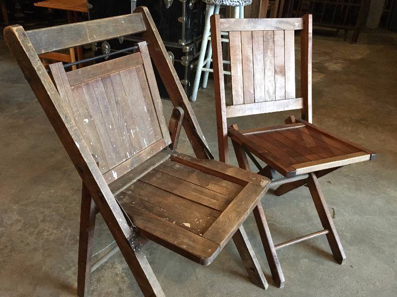 Two Vintage Wood Folding Chairs