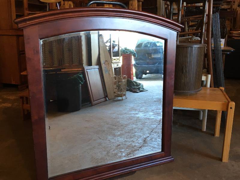 Large Wood Framed Mirror With Beveled Glass