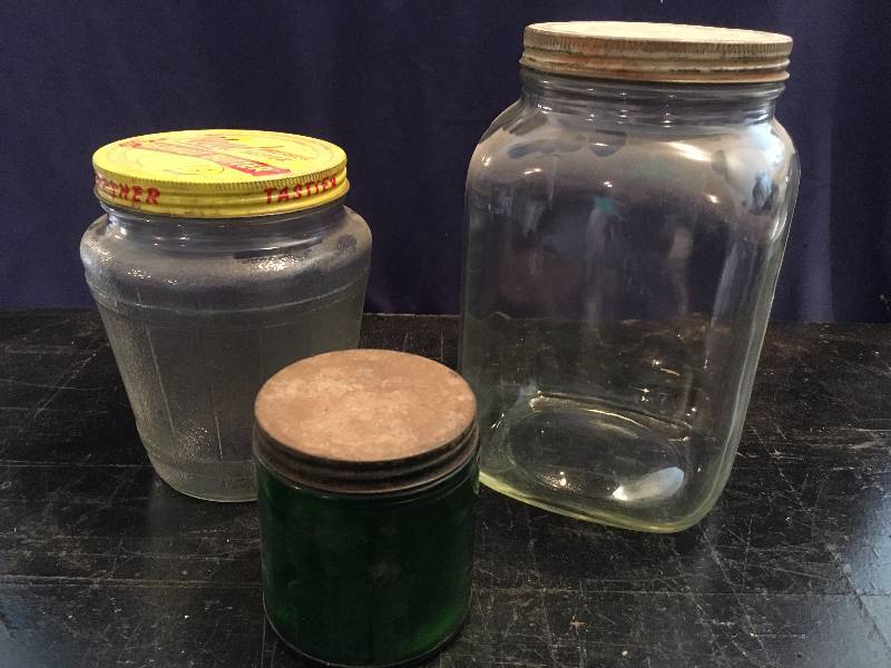 Three Vintage Glass Jars