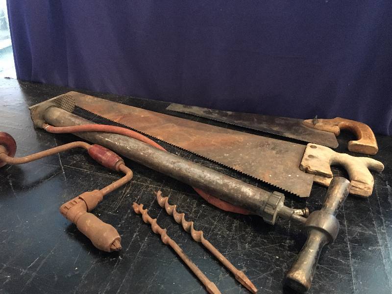 Vintage Saws, Air Pump and Drill
