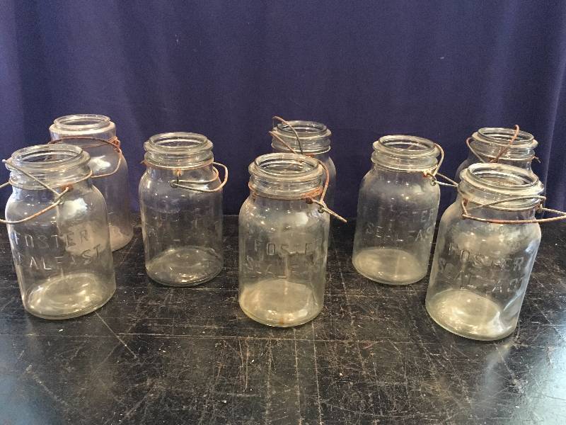 Eight Vintage Foster Sealfast Quart Jars with Wires