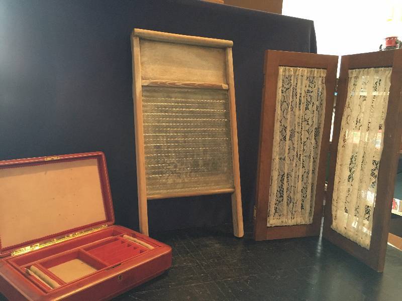 Vintage Wood & Glass Wash Board, Jewelry Box, & More