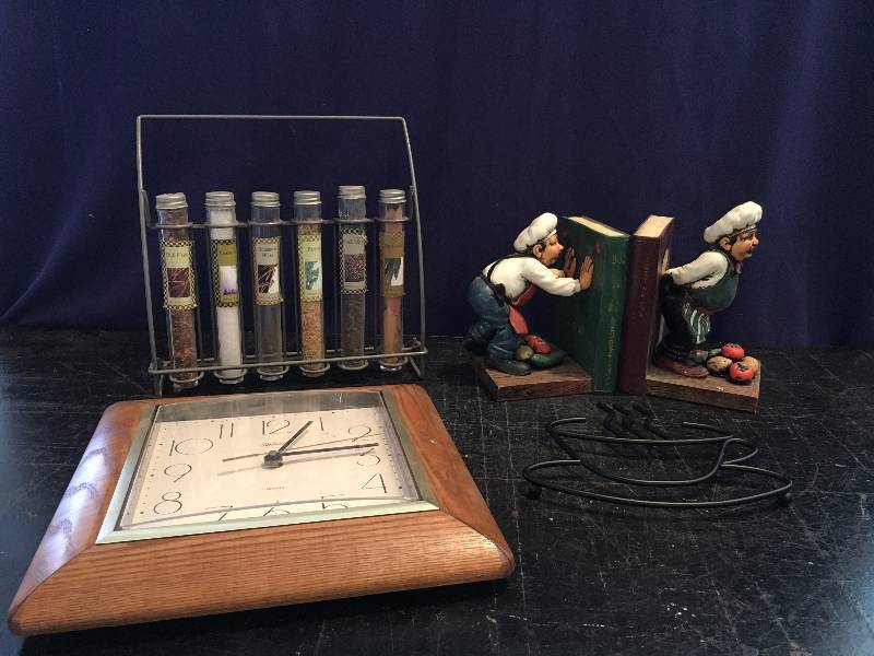 Very Heavy Book Ends, Spice Rack, Hot Plate, Clock