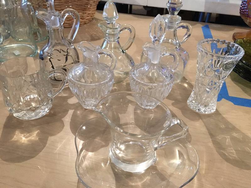 Nine Pieces of Glass Items, Mostly Cruettes