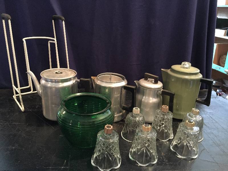 Coffee Pots, Votive Candle Holders, Green Glass