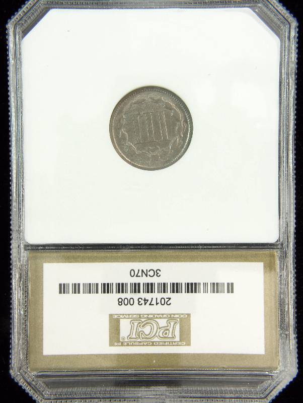 1870 THREE CENT NICKEL CERTIFIED VG8 PCI