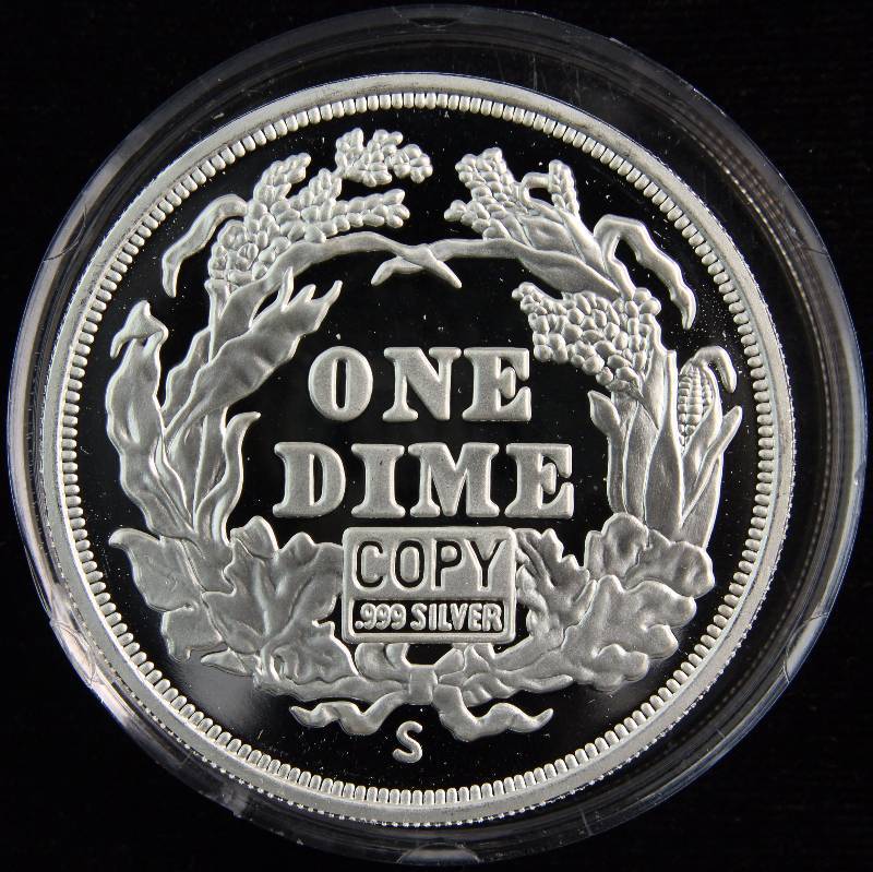 2 TROY OZ. .999 FINE SILVER PROOF 1894-S BARBER DIME DESIGN IN AIRTITE HOLDER